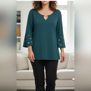 JM Collection Teal Grommet Sleeve Blouse